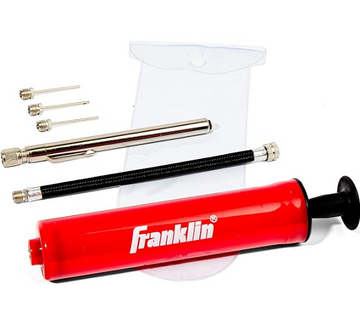 Franklin Sports Ball Pump Kit -7.4" - Perfect for Basketballs, Soccer Balls and More - Complete Hand Pump Kit with Needles, Flexible Hose, Air Pressure Gauge and Carry Bag,Red